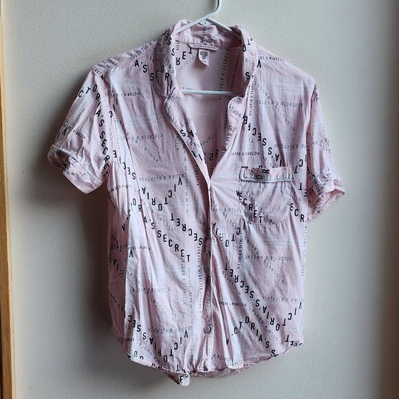 Victoria's Secret Pink/Black Cotton Blend Button Down Pajama Shirt Size Small - Picture 8 of 16